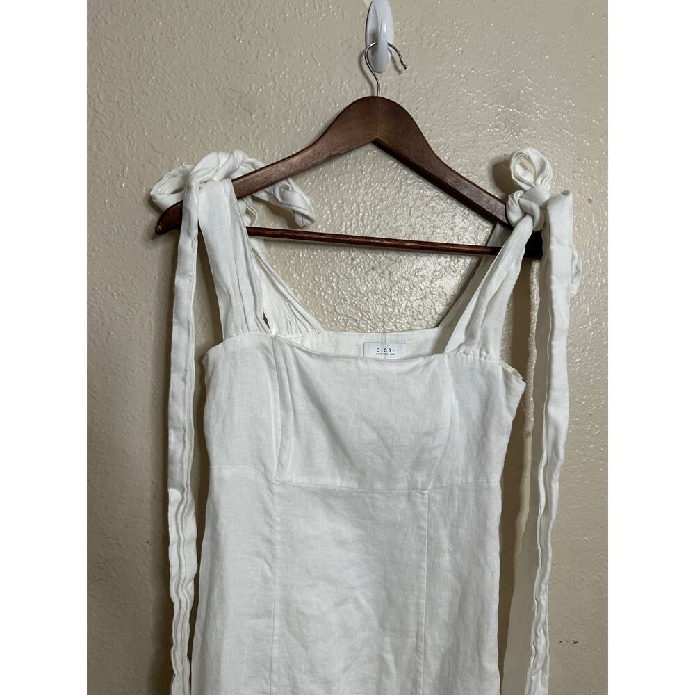 DISSH Aisle White Linen Bow Midi Dress size US6 Square Neck Tie Shoulder - Picture 7 of 13